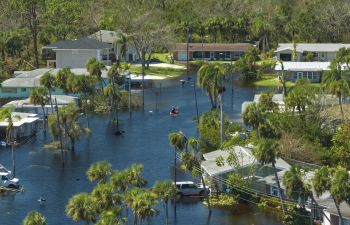 Flooded residential area in Florida after hurricane hit the coast.